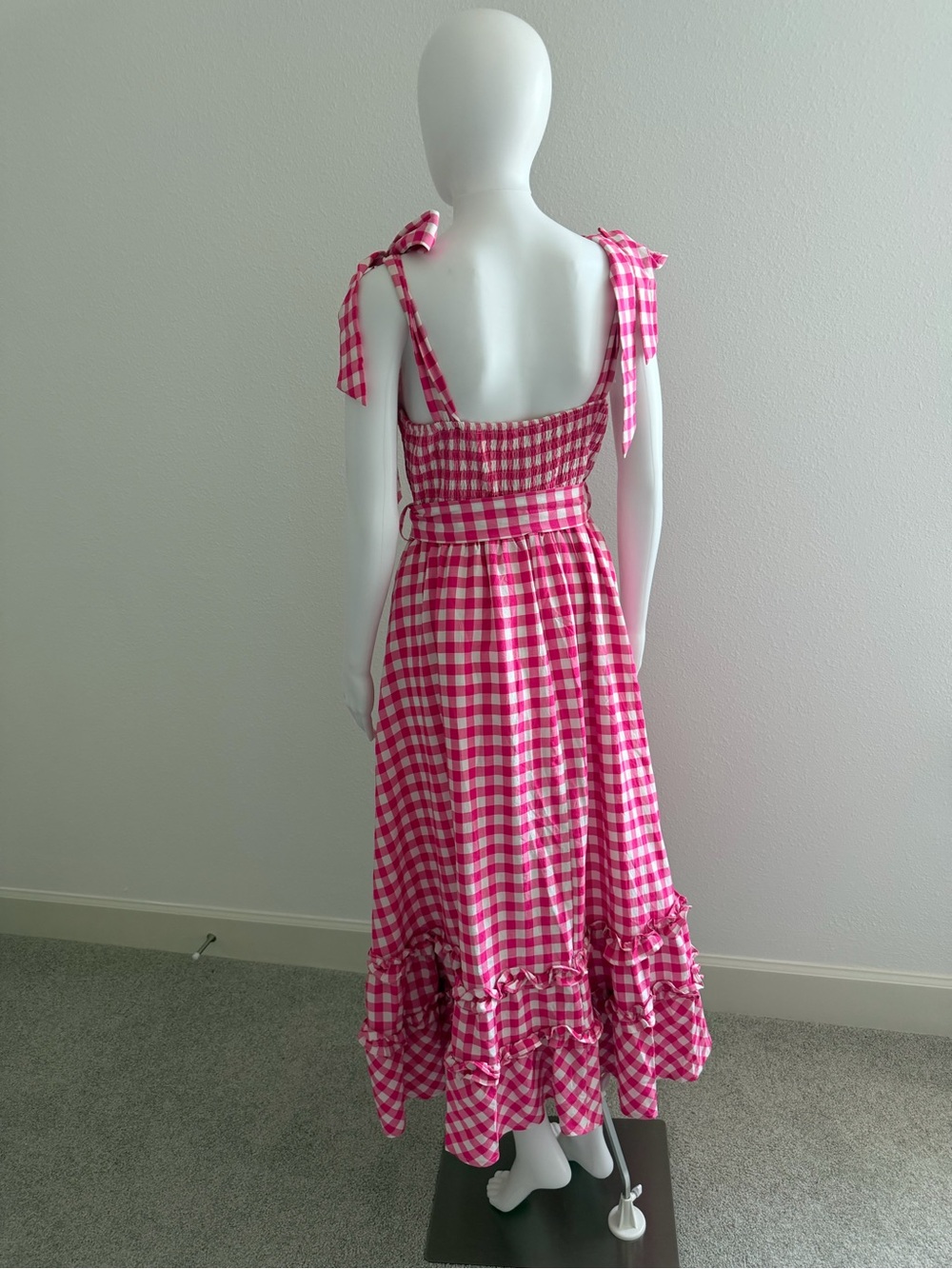 &merci Pink Gingham Maxi Dress with Tie Shoulders and Waist - Picture 4 of 10